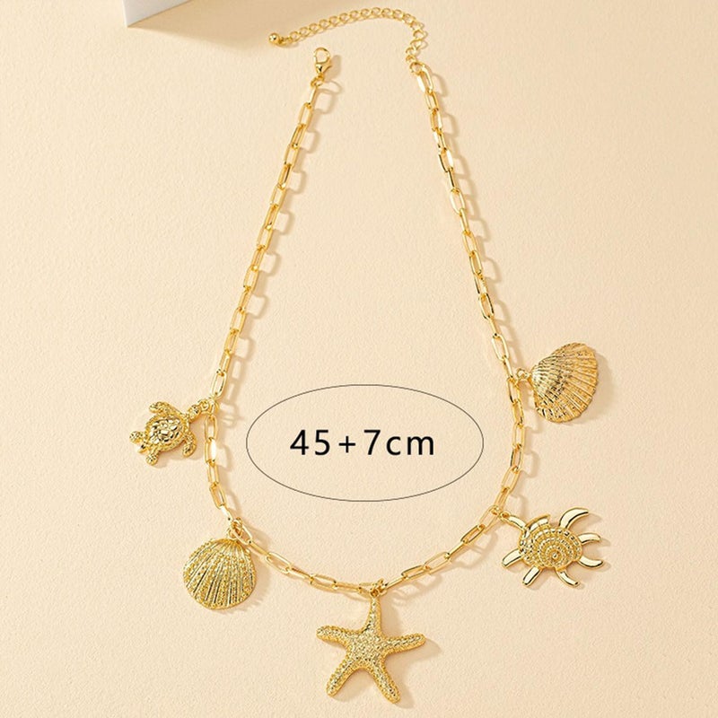 MIFYNN Gold Shell Starfish Necklace for Women Pearl Shell Necklace Layered Beaded Starfish Necklaces Summer Beach Surf Jewelry Gifts for Women - Image 3